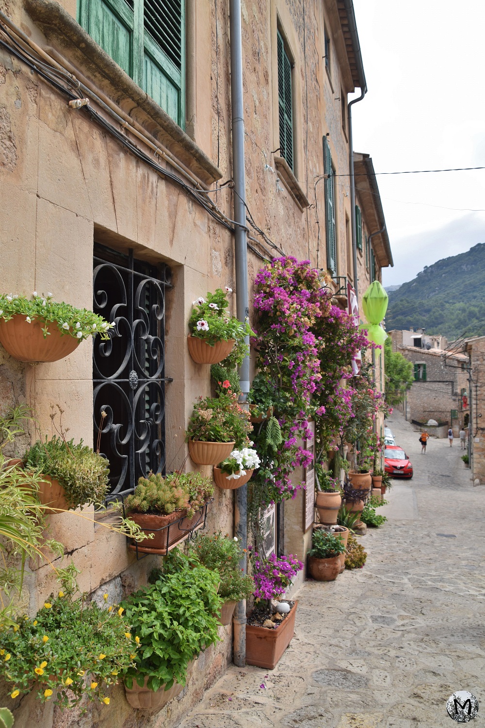 Façade fleurie dans une rue de Valldemossa